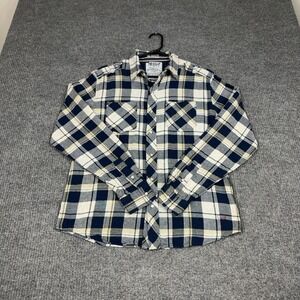 Levi Strauss & Co Button Up Shirt Men M Blue Plaid Snap Epaulet Western Workwear